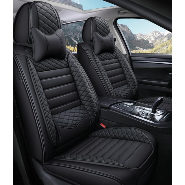 Maidao Car Seat Covers Leather Full Set for Chevrolet for Bolt 2017-Present 5 Seats Front Rear Cushion Protector with Headrest Black