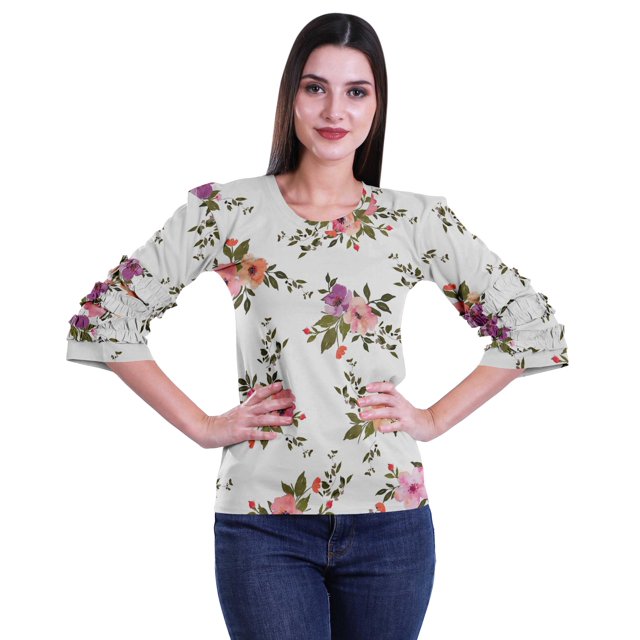 Moomaya T-Shirts Décontractés pour Femmes en Coton Grande Taille à Manches 3 /4 à Col Rond