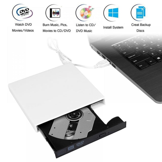 YOPTOP 12.7mm USB 2.0 External DVD Drive Portable CD/DVD /- RW Drive/DVD Player For Laptop Cd Rom Burner Compatible With Laptop Desktop Computer Notebook Computer Case,white