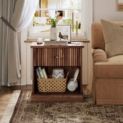 Fluted Nightstand, Natural Night Stand with 1 Drawer, Farmhouse Bed Side Tables, Storage Cabinet, Wood End Table for Bedroom, Living Room