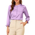 thumbnail image 1 of INSPIRE CHIC Women's Ruffle Neck Bubble Sleeve Elastic Cuff Button Work Office Blouse, 1 of 7
