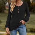 thumbnail image 2 of CEHVOM T-shirt à Manches Longues pour Femmes Col Rond Rayé Mat Couleur Unie avec Boutons en Liquidation, 2 of 4