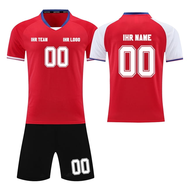 Custom Football Kit Set for Adult and Child, Name Number Team Logo DIY Family Match Personalized Jersey Shirt Shorts Set, Dad and Son Matching Outfits Red XXXS
