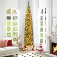 thumbnail image 1 of Gymax 9 ft Pre-Lit Artificial Christmas Tree Slim Pencil Xmas Tree Holiday Party Decor, 1 of 10