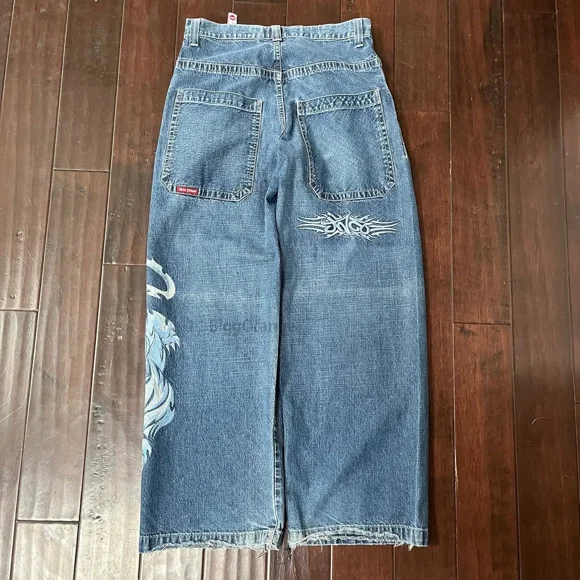 Jeans JNCO Y2K Harajuku Hip-Hop Tigre Graphique Gothique Rétro Bleu Jeans Amples Pantalon en Denim Hommes Femmes Gothique Taille Haute Pantalon Grand