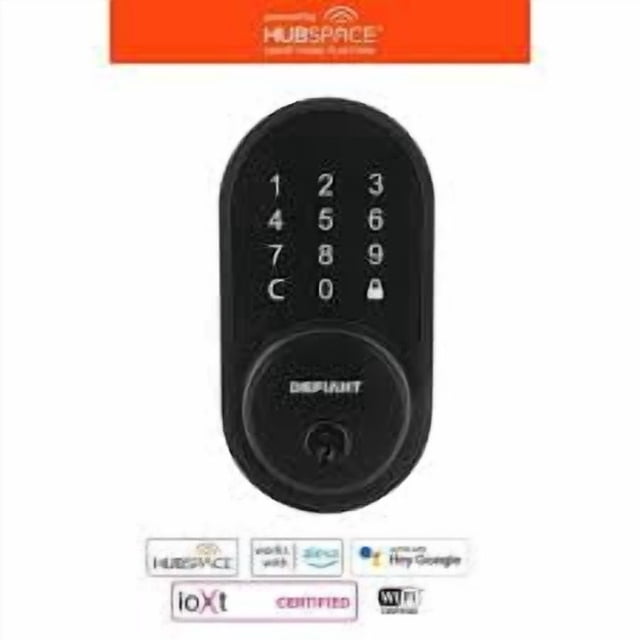 Defiant Round Matte Black Smart Electronic Wi-Fi Deadbolt Works with Google Home & Amazon Alexa Powered by Hubspace