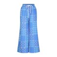 thumbnail image 3 of Jsaierl Womens Boho Print Palazzo Pants Elastic High Waist Drawstring Wide Leg Flowy Pants Plus Size Holiday Straight Leg Pants, 3 of 5