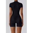 thumbnail image 2 of Women Jumpsuit With Zipper Casual Workout Short Sleeve Rompers Exercise Yoga Tummy Control Bodysuits, 2 of 9