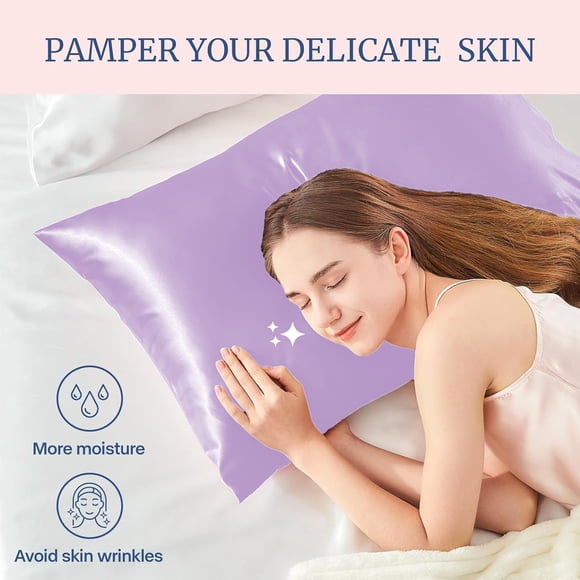 Lisbinx Silk-like Satin Pillowcase with Envelope Closure, Hair Smoothing Anti-Frizz, Polyester, Black, 51 x 66 cm, 1 Count