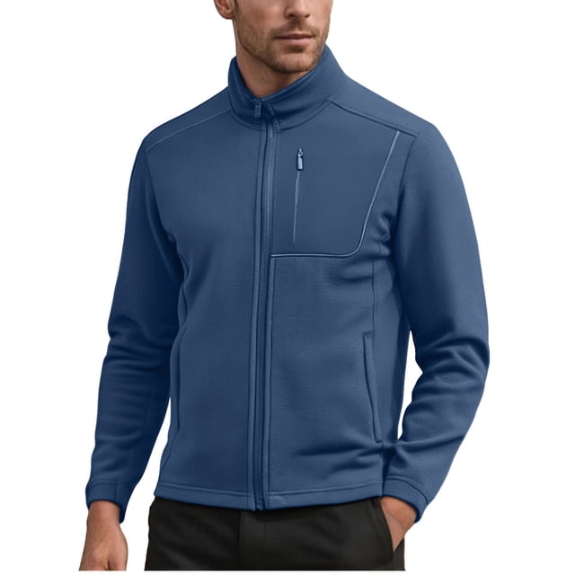 Lovzfmll Men's Polar Fleece Jacket, Solid Color Stand Collar, Long Sleeve Zip Front, Plush Lining, Fall Jackets for Men, Soft Thermal Jacket