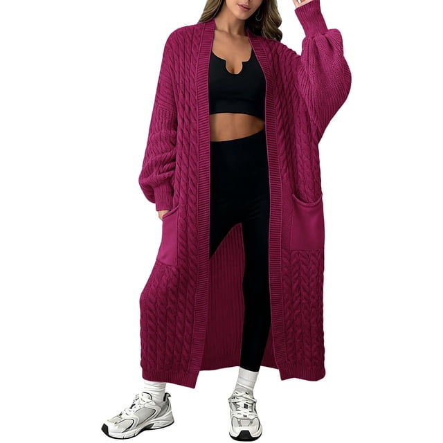 Comdrip Long Cardigans for Women! Long Cardigans for Women Open Front Cable Knit Cardigan Open Front Oversized Draped Sweater Outerwear Fall Cardigans for Women Hot Pink M