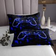 thumbnail image 3 of YST Boys Gaming Room Bedspread Queen Gamer Quilt Set 3 Pcs, Blue Geometry Honeycomb Print Coverlet Set, Gamepad Controller Decor Bed Set Modern Abstract Plaid Bedding, 3 of 5