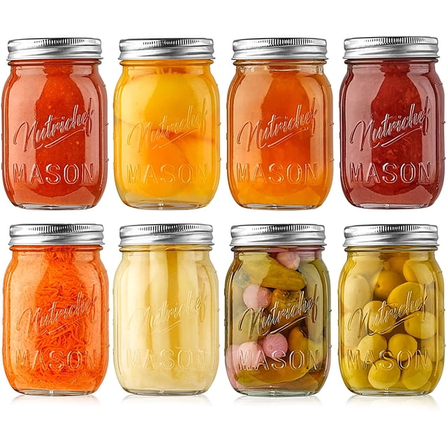 NutriChef, Mason Jars, Glass Container Food Storage, Meal Prep Containers With Lids, Overnight Oats Jar, Glass Jar With Lid, Spice Container, Canning Jar, Ideal for: Wedding Favors, Crafts, Pickling,8