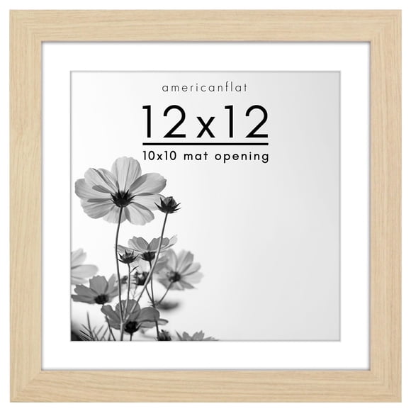 Americanflat 12x12 Picture Frame with Shatter-Resistant Glass - Use as 10x10 Frame with Mat or 12x12 Frame Without Mat - Hudson Collection - Wide Photo Frame for Wall Display - Natural Oak