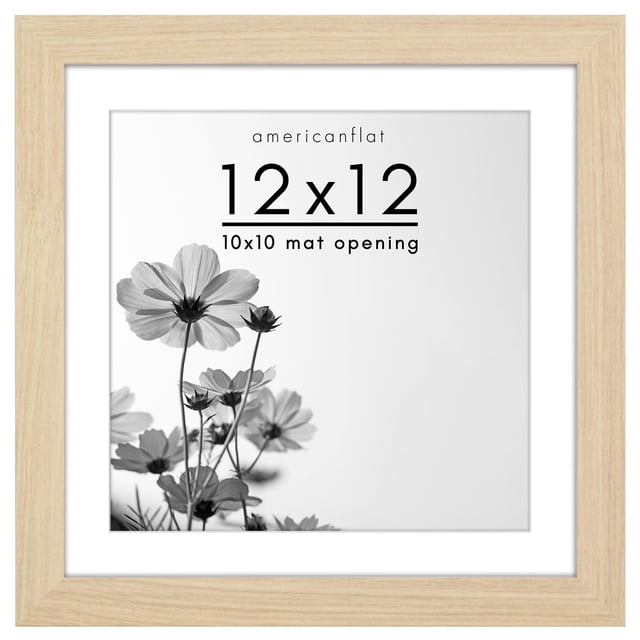 Americanflat 12x12 Picture Frame with Shatter-Resistant Glass - Use as 10x10 Frame with Mat or 12x12 Frame Without Mat - Hudson Collection - Wide Photo Frame for Wall Display - Natural Oak