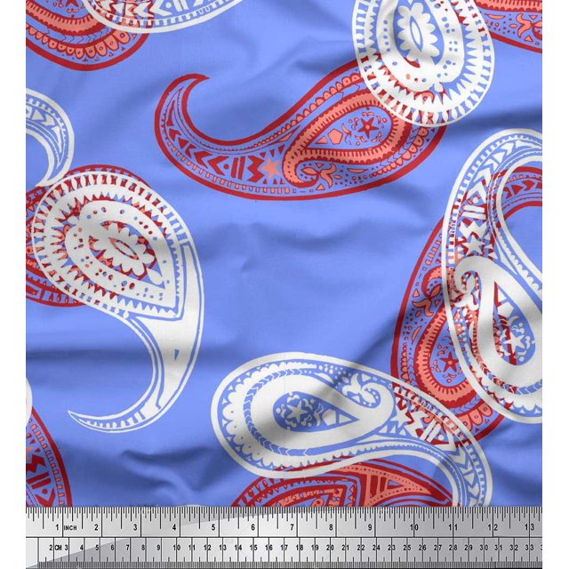 Soimoi Poly Georgette Fabric Artistic Paisley Print Sewing Fabric Yard 52 Inch Wide
