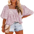 thumbnail image 1 of Womens Bell Sleeve Blouse Crewneck Lace Tops Floral Textured Babydoll Shirts, 1 of 6