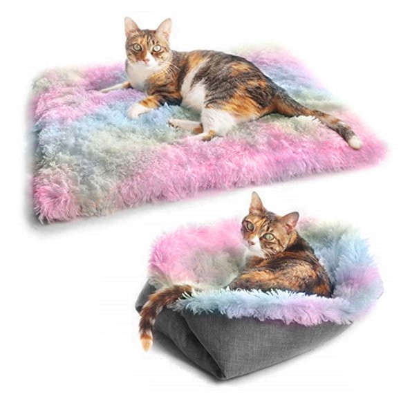 Cozy 2-in-1 Nest for Cats & Small Dogs, Fluffy Pet Blanket Included, Ideal Animal Sleep Haven (Color) Plush Circle Cat Sofa Bed