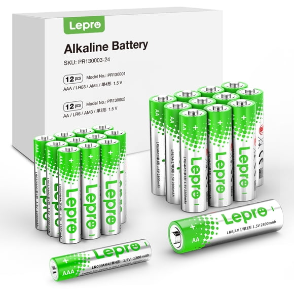 Lepro 24 Pack AA and AAA Batteries Combo Pack, High-Performance Alkaline Batteries, Included 12 Double AA Batteries & 12 Triple AAA Batteries, Long Lasting, Leak-Proof