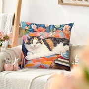 Amzcrzy Nylon Spandex Pillowcase Bedspread & Coverlet Sets Artistics Abstract Style Pillowcase Kittens and Floral Print Home Sofa Bedroom Cushion Cover Bedding Bedding Comforter Sets Bedding Set