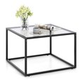 thumbnail image 1 of Gymax Table Basse en Verre 27,5 Pouces Moderne Carrée Cadre en Métal Salon Transparent et Gris, 1 of 10