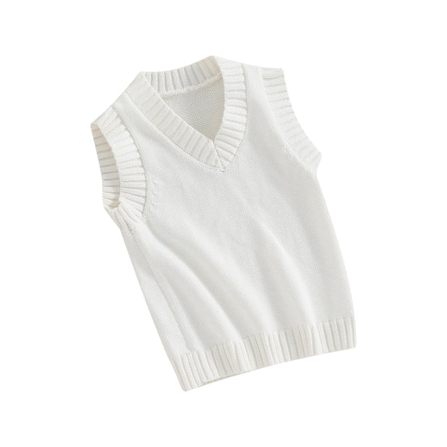 FOCUSNORM Toddler Sweater Vest Lightweight Sleeveless V Neck Solid Color Pullover Knitted Tank Tops