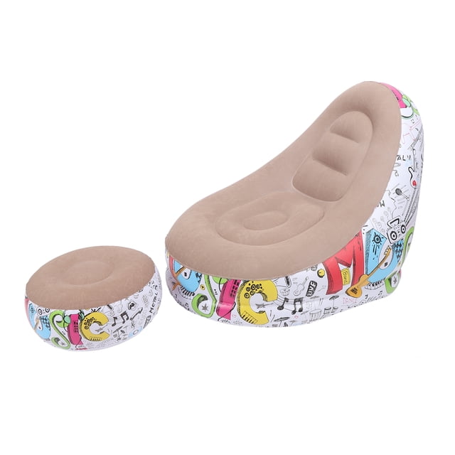 Inflatable Lounger Chair, Cozy Inflatable Couch Soft Flocking Waterproofing Folding with Foot Stool for Outdoor Camping Brown