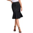 thumbnail image 1 of CURVOSPORT Fishtail Denim Skirt for Women's High Waist Bodycon Jean Ruffles Skirts L Black, 1 of 6