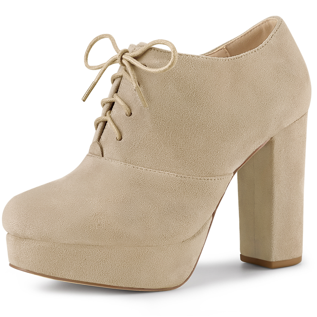 Unique Bargains Bottines à Lacets à Plateforme à Talon Épais pour Femme Beige US 9