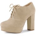 thumbnail image 1 of Unique Bargains Bottines à Lacets à Plateforme à Talon Épais pour Femme Beige US 9, 1 of 7