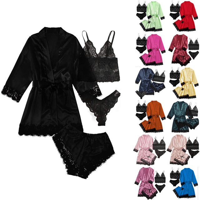 Hot6sl Économies d'Été Liquidation Robes, Lingerie Femme Mignonne Imprimé Cœur Satin Ceinturé Robe Camisole Shorts Pyjamas, Pyjamas Femme/marine, TG