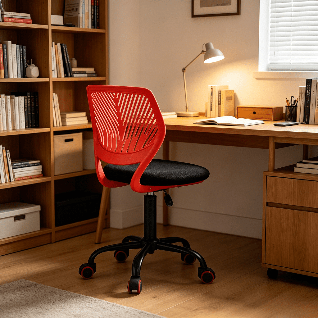 Homy Casa Red Ergonomic Task Chair, Armless Adjustable Swivel Desk Chair with Wheels for Study & Home Office