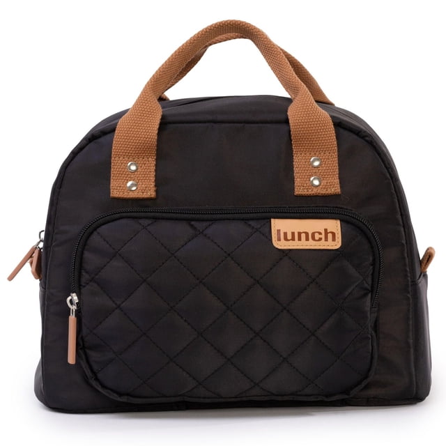 Jetstream Sac à Lunch Isolé pour Femmes, Fourre-Tout Isolé Noir avec Poche avant Matelassée à Fermeture Éclair et Doubles Bretelles Brunes Robustes, Conçu pour Garder les Aliments Frais et Facile à Transporter pour le Travail, l'École Ou l'Usage Quotidien