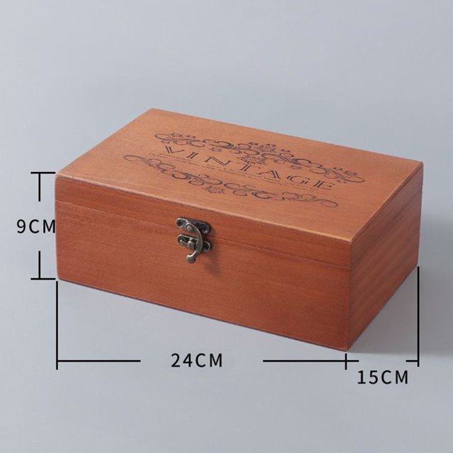 Boîte de Rangement Rétro en Bois Souvenir Lettre Coffre au Trésor Verrouillable L