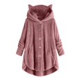 thumbnail image 1 of WEIYLL Womens Fleece Jacket Velvet Cat Ear Hooded Soild Patchwork Button Plush Watermelon Red Winter Coats Size M, 1 of 4