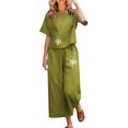 thumbnail image 1 of Ensembles en Lin 2025 pour Femmes Pantalons de Survêtement et Hauts pour Femmes 2 Pcs Pantalons Formels en Coton pour Dames pour Femmes Blouse Imprimée à Manches Courtes Tailleurs pour Dames Pantalons Amples Raccourcis Tailleur Deux Pièces Pantalon, 1 of 5