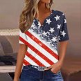 thumbnail image 2 of KIHOUT Women's Independence Day Printed T-Shirt Button Up Short Sleeved V-Neck Tops Red L, 2 of 5