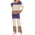 thumbnail image 1 of Yuyuzo Womens Pajama Sets 2 Piece Color Block Long Sleeve Crew Neck Tops Lounge Pants with Pockets, 1 of 6