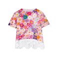 thumbnail image 3 of HVOBBTY T-Shirt Classique à Manches Courtes pour Fille, T-Shirt pour Filles à Col Rond Superposé avec Imprimé d'Indépendance, Blouse à Manches Courtes pour Enfants, T-Shirt en Dentelle Rose, 7 Ans, 3 of 4