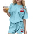 thumbnail image 1 of Robe d'Été avec Manches Ensemble de Loisirs d'Été pour Enfants Col Rond Manches Courtes Haut et Shorts Ensemble Deux Pièces Mignon Ensemble d'Été, 1 of 6