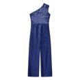 thumbnail image 3 of RUNQHUI Combinaison de Fête Sans Manches à une Épaule Pailletée pour Filles, Bleu Marine 12, 3 of 5