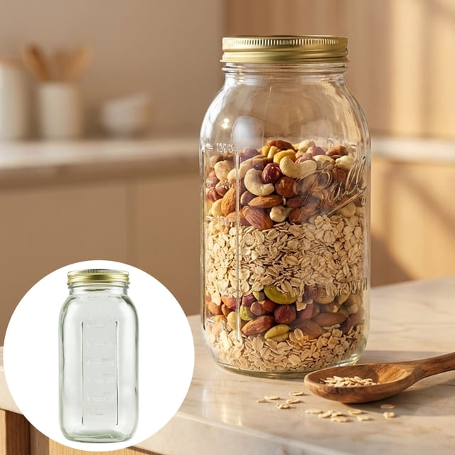 ZZkhGO Wide Mouth Half Gallon Glass Jar, Extra Large Canning Jar with Lid and Band, Airtight Pantry Storage Container for Home Preserving