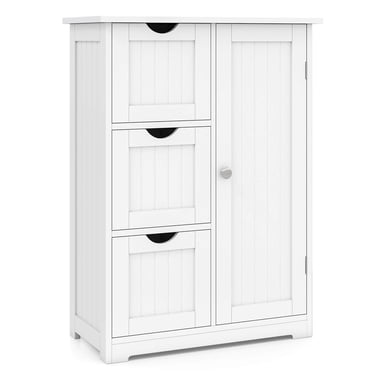 Costway Bathroom Floor Cabinet Side Storage Cabinet with 3 Drawers and 1 Cupboard White