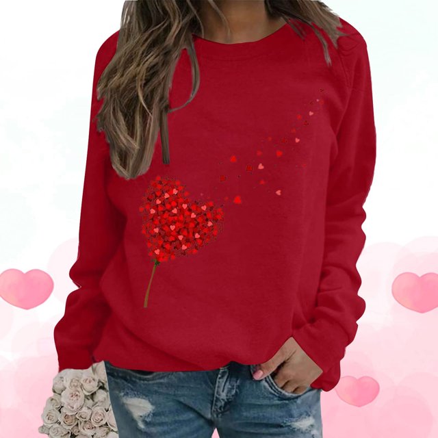 Levmjia Chandail de la Saint-Valentin pour Femmes Chandails à Manches Longues pour Femmes Imprimé de la Saint-Valentin Col Rond Chandail à Enfiler Hauts Chandail Décontracté
