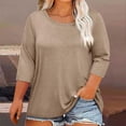 thumbnail image 2 of Plebaso Hauts Grande Taille pour Femmes Été Manches 3/4 Col Rond T-Shirts Décontractés Couleur Unie Tuniques Amples, 2 of 4