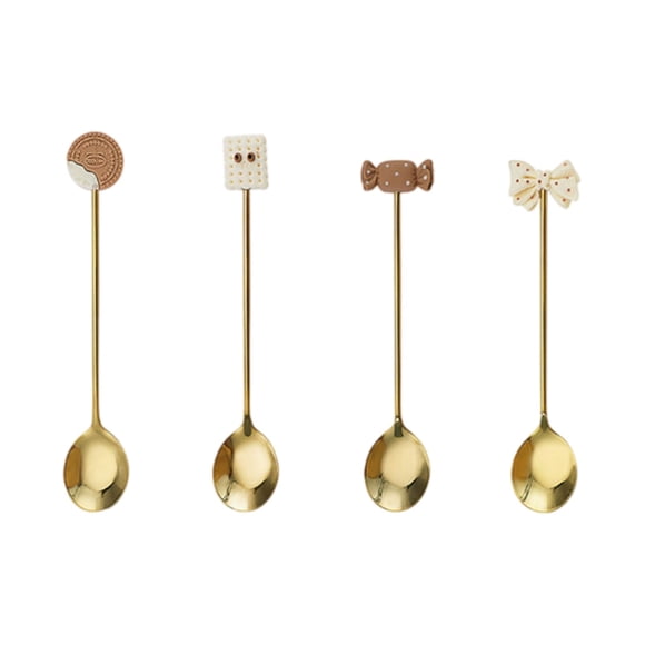 Cuillères à Thé en Acier Inoxydable avec Garniture Nœud pour Biscuits et Bonbons, Jolies Cuillères à Dessert pour Bar à Café, Petites Cuillères de 5,2 Pouces pour Dessert, Crème Glacée, Yogourt, Cuillères * 4 Pcs
