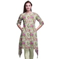 thumbnail image 1 of Bimba Hauts Imprimés Floraux Feuilles Jaunes et Primula pour Femmes Kurti Asymétrique Robe d'Été pour Filles XSmall, 1 of 6