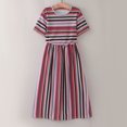 thumbnail image 4 of LUOGENLI Robe Enfants Filles Manches Courtes Imprimés Rayés Robe Princesse Robes Enfant Jupe Maxi Bohème avec Poches Rouge 11-12 Ans, 4 of 8
