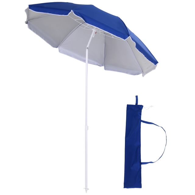 Outsunny 6.7ft Beach Umbrella with Push Button Tilt and Carry Bag, Blue