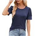 thumbnail image 3 of asjyhkr T-Shirts pour Femmes Col Rond Manches Courtes à Revers Hauts d'Été Mode 2025 Chic T-Shirts Basiques, 3 of 4